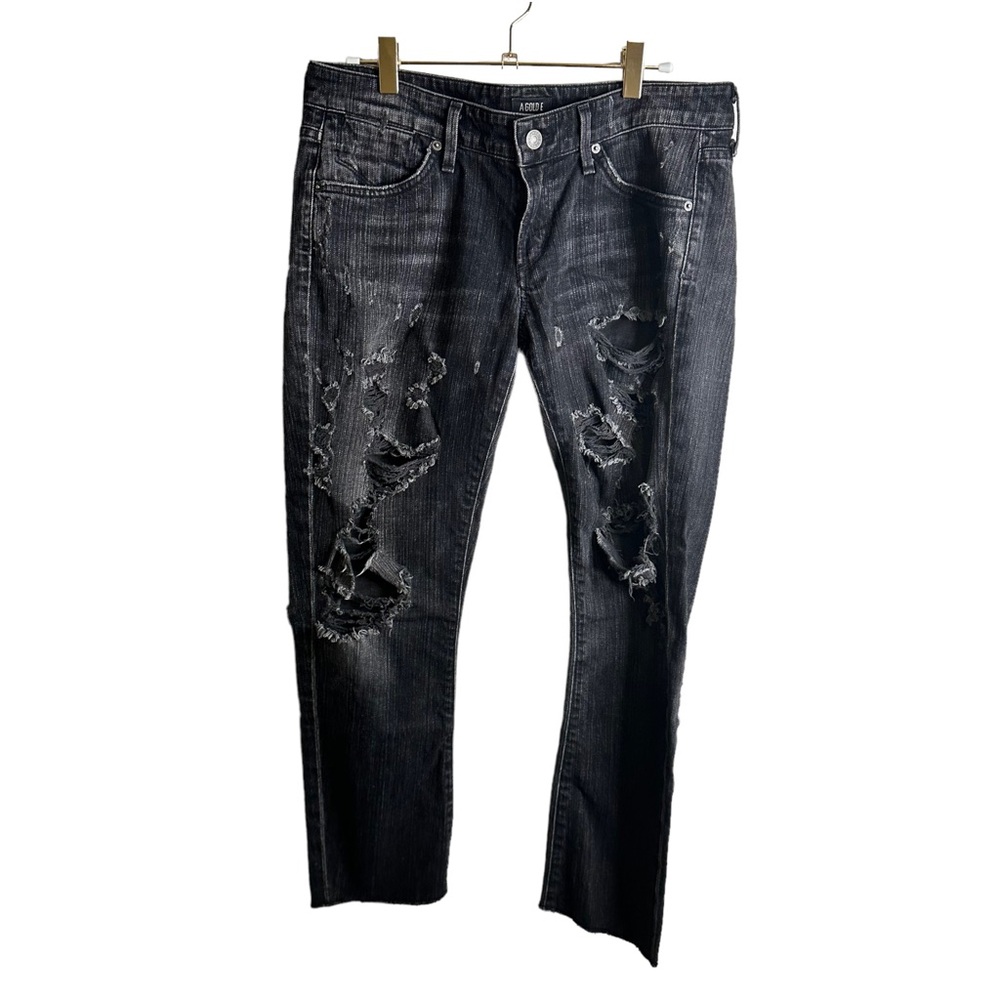 Agolde Jeans Chloe Low Rise Slim Liverpool Black Denim Distressed‎ Size 29